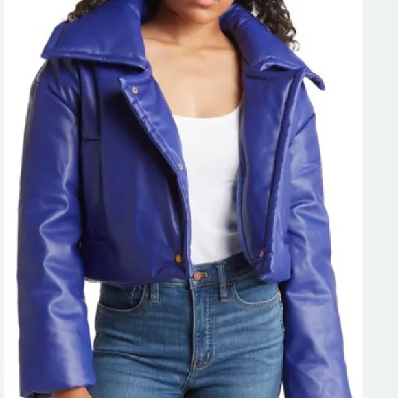 Rebecca Minkoff Cropped Padded Moto Jacket Size Small In Shade:Sapphire